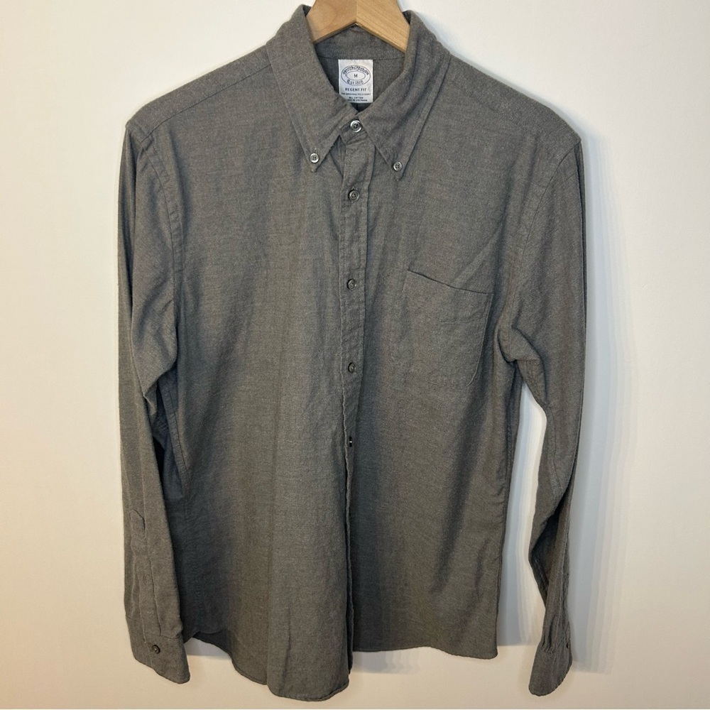 Brooks Brothers Regent Fit Gray Flannel Button Down Collar Shirt, Size Medium - Picture 3 of 9